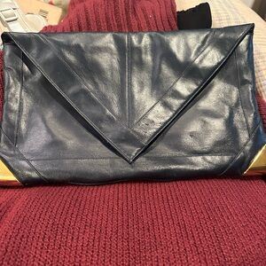 Elegant Navy Blue Clutch with Gold Accents